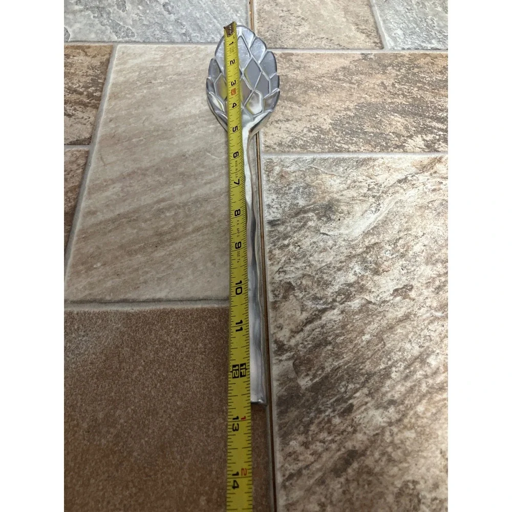 Silver Cast Aluminum Artichoke Serving Spoon 12.5 Inch Botanical Serving Utensil